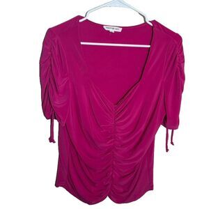 Perseption Concept Blouse Women's V-Neck Short Sleeve Ruched Top Tie Shirt